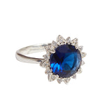 Floral Motif Sterling Silver Round Cut Sapphire Embellished Adjustable Ring