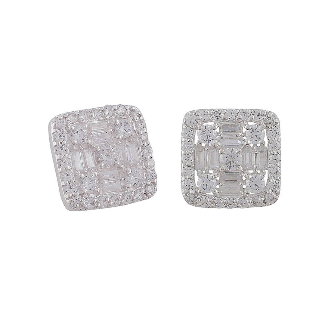Square Shaped Stud Earrings Decked With CZ