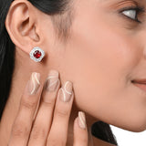 Red Stone Decked 925 Sterling Silver Ear Studs