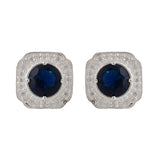 925 Sterling Silver Blue Round Cut Zircons Stud Earrings