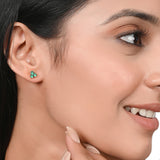 Green Stone Decked 925 Sterling Silver Ear Studs