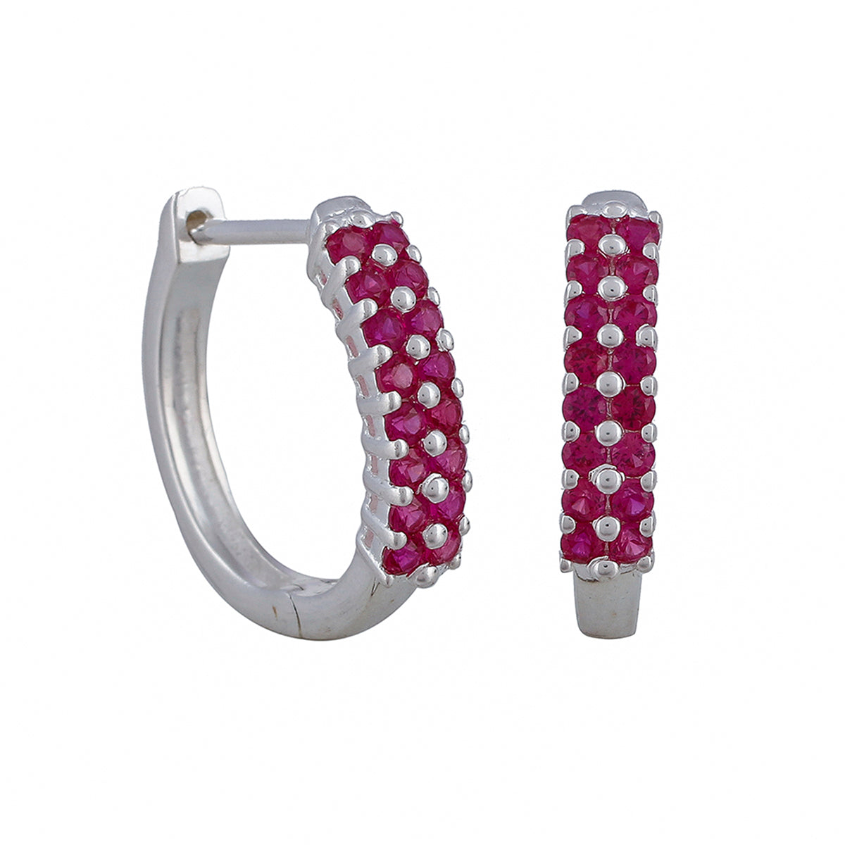 925 Sterling Silver Small Hoop Earring Studded With Pink Stone