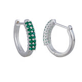 925 Sterling Silver Hoop Earring Studded With Green Stone