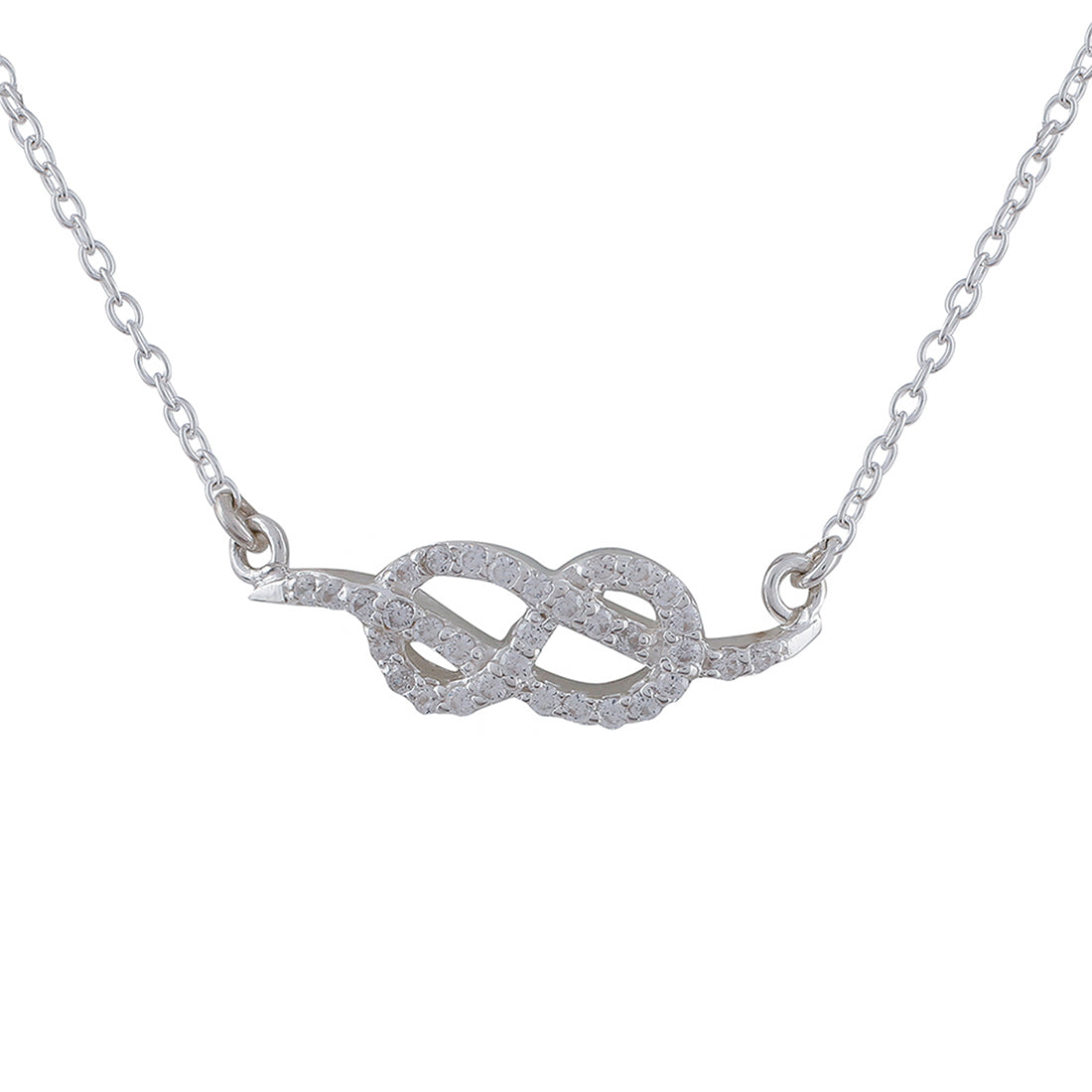 925 Sterling Silver CZ Gem Studded Infinity Necklace