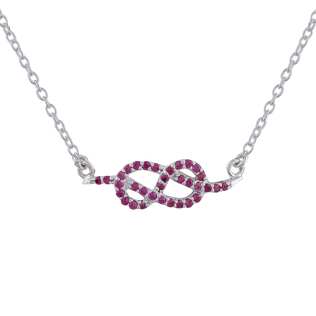 925 Sterling Silver Pink CZ Gem Studded Small Infinity Necklace