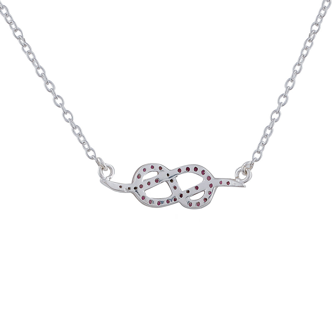 925 Sterling Silver Pink CZ Gem Studded Small Infinity Necklace