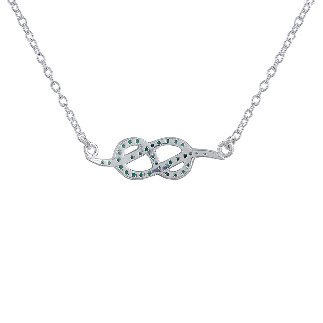 925 Sterling Silver Green CZ Gem Studded Small Infinity Necklace