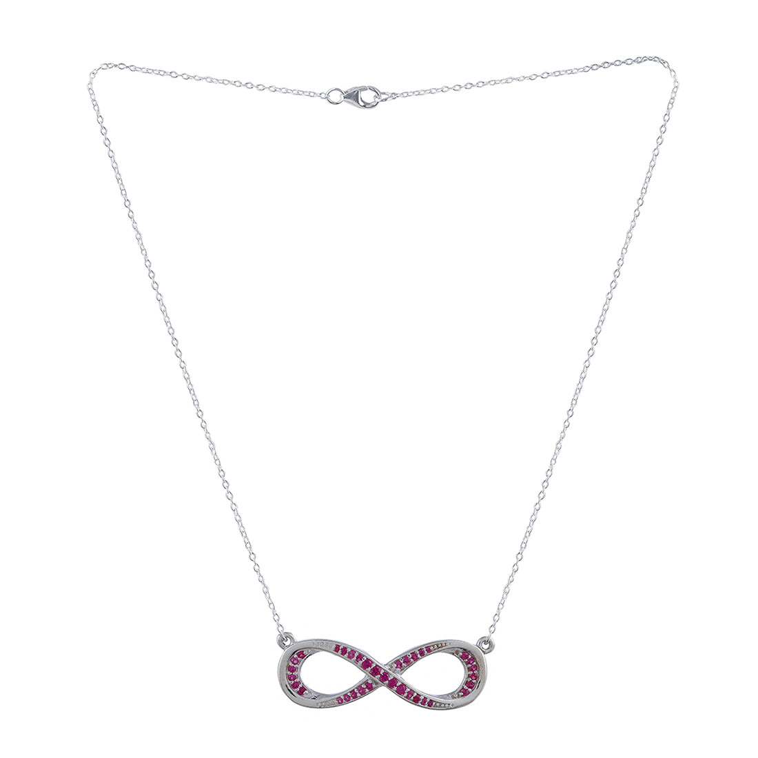 925 Sterling Silver Pink CZ Gem Studded Infinity Necklace