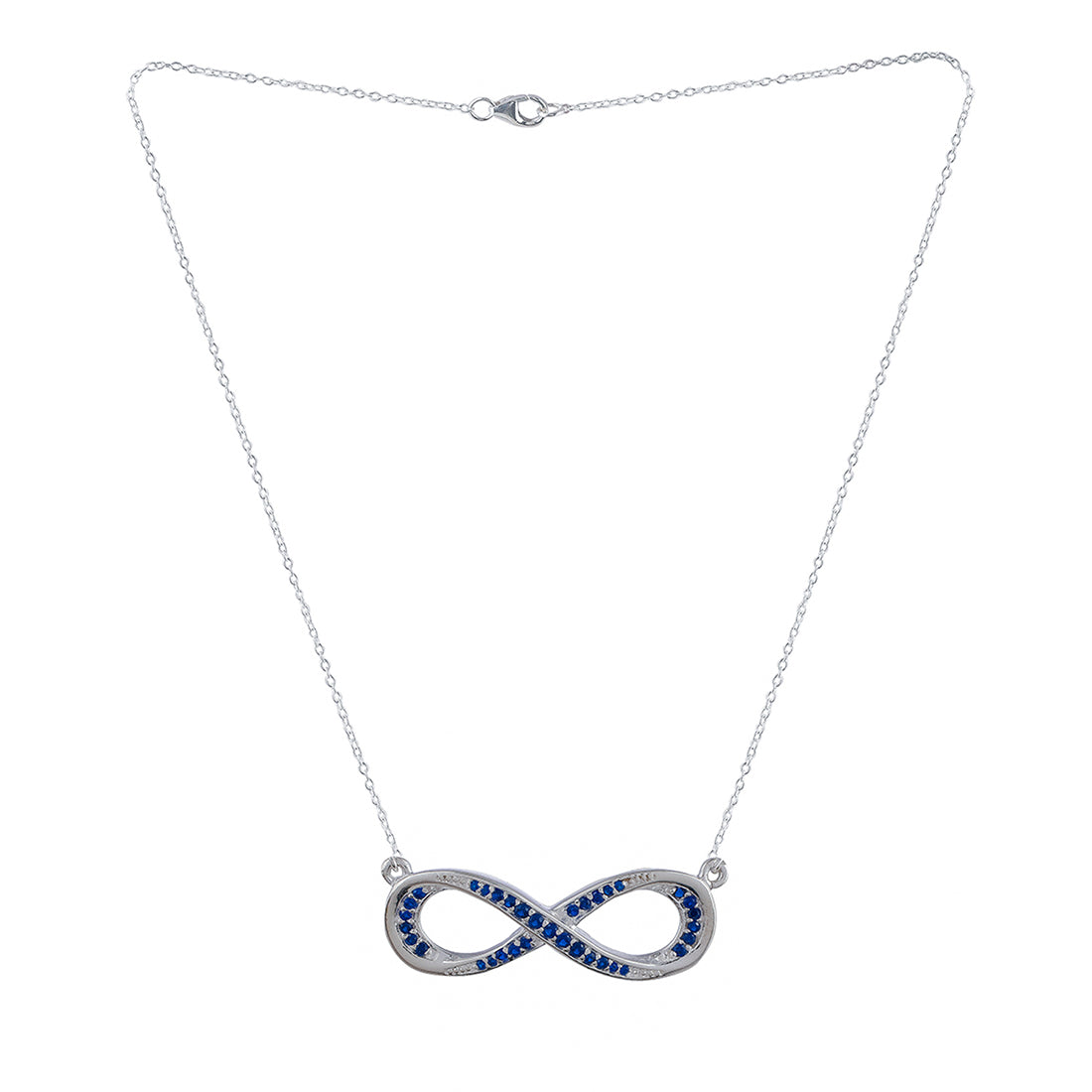 925 Sterling Silver CZ Blue Gem Studded Infinity Necklace