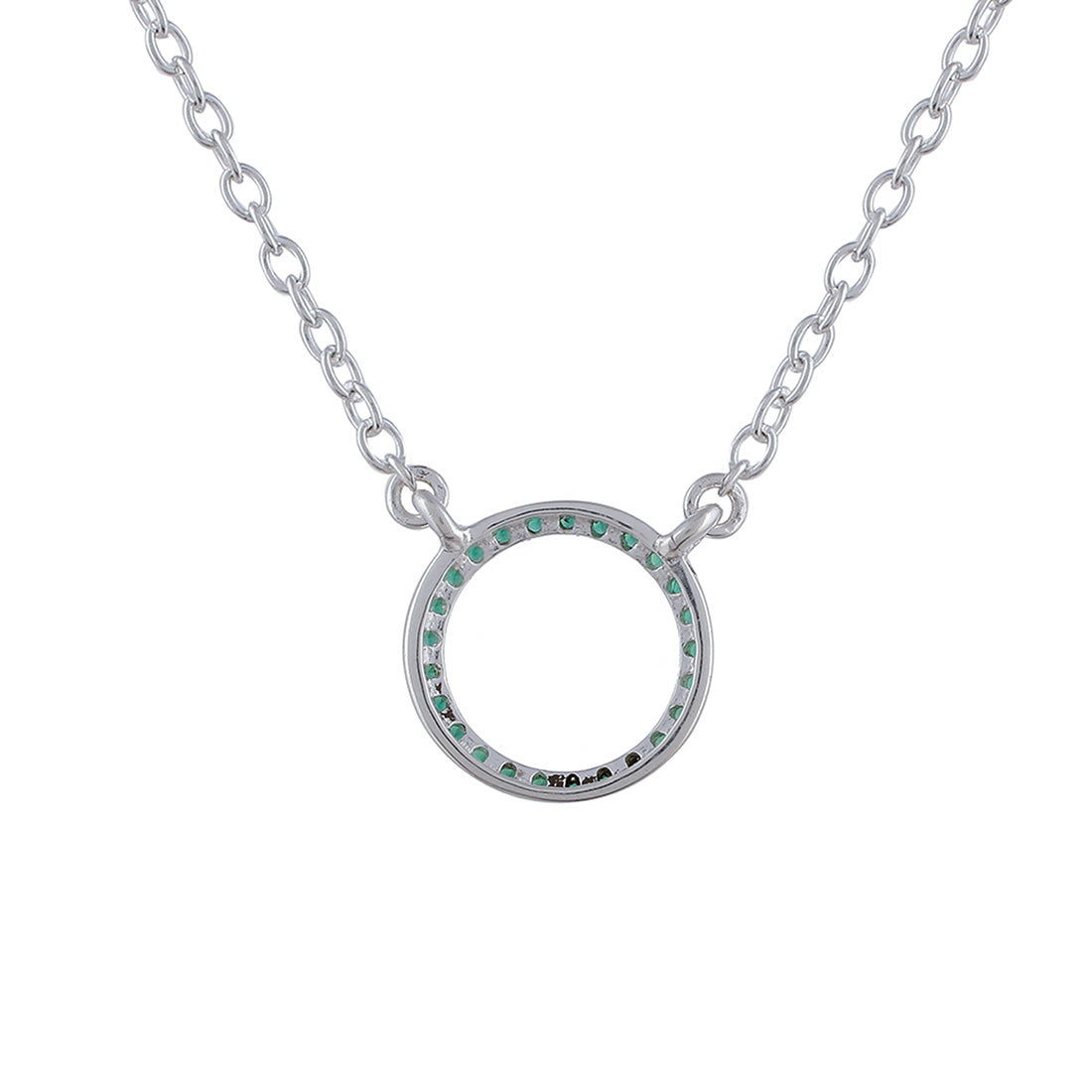 Stunning Round 925 Sterling Silver Necklace with Green CZ