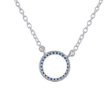 Stunning Round 925 Sterling Silver Necklace with Blue CZ gems