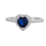 925 Sterling Silver Blue Heart CZ Solitaire Ring