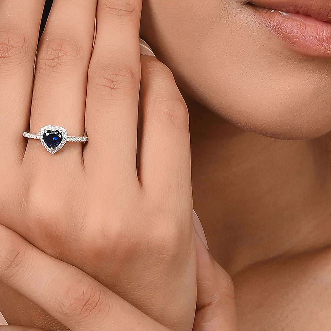 925 Sterling Silver Blue Heart CZ Solitaire Ring