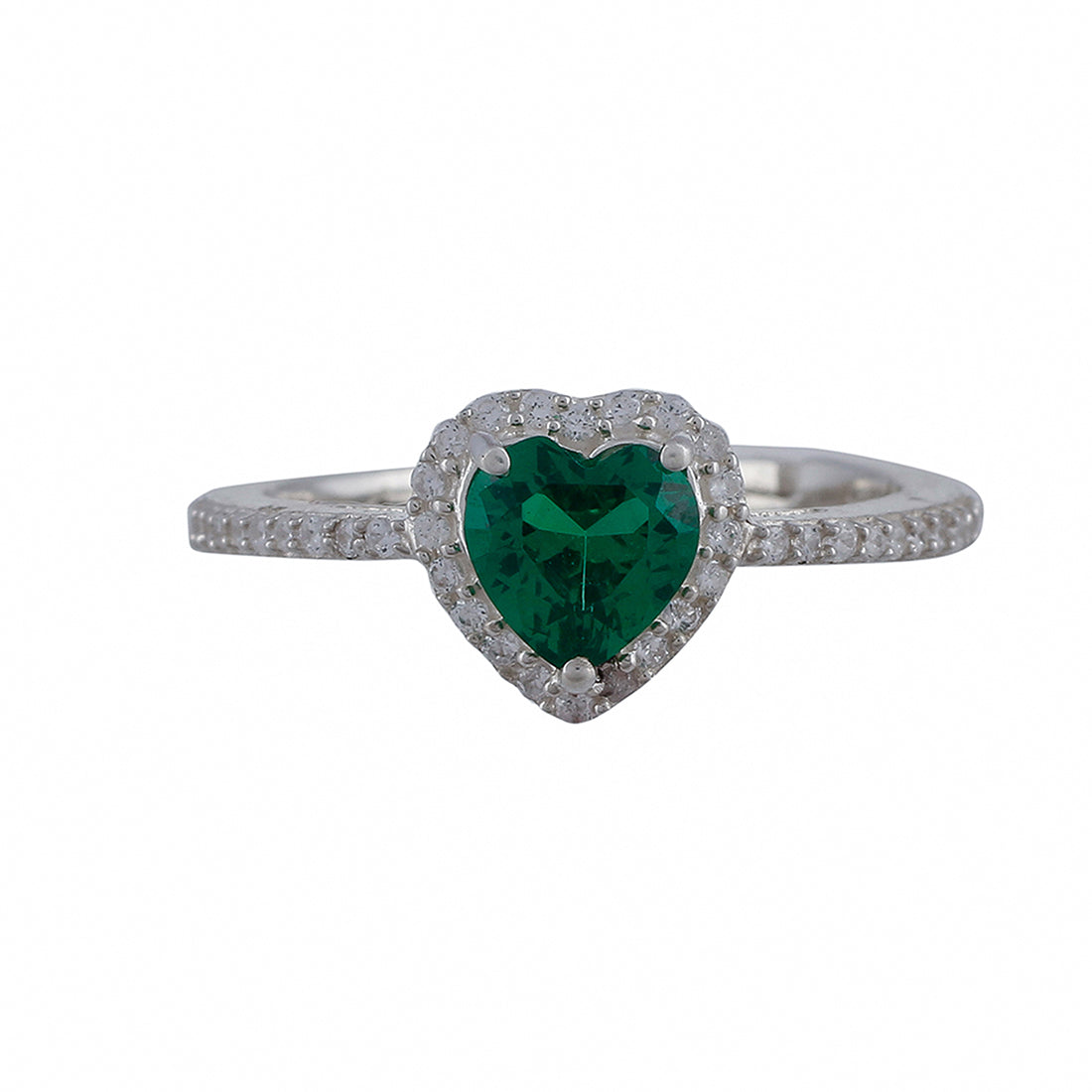 925 Sterling Silver Green Heart CZ Solitaire Ring