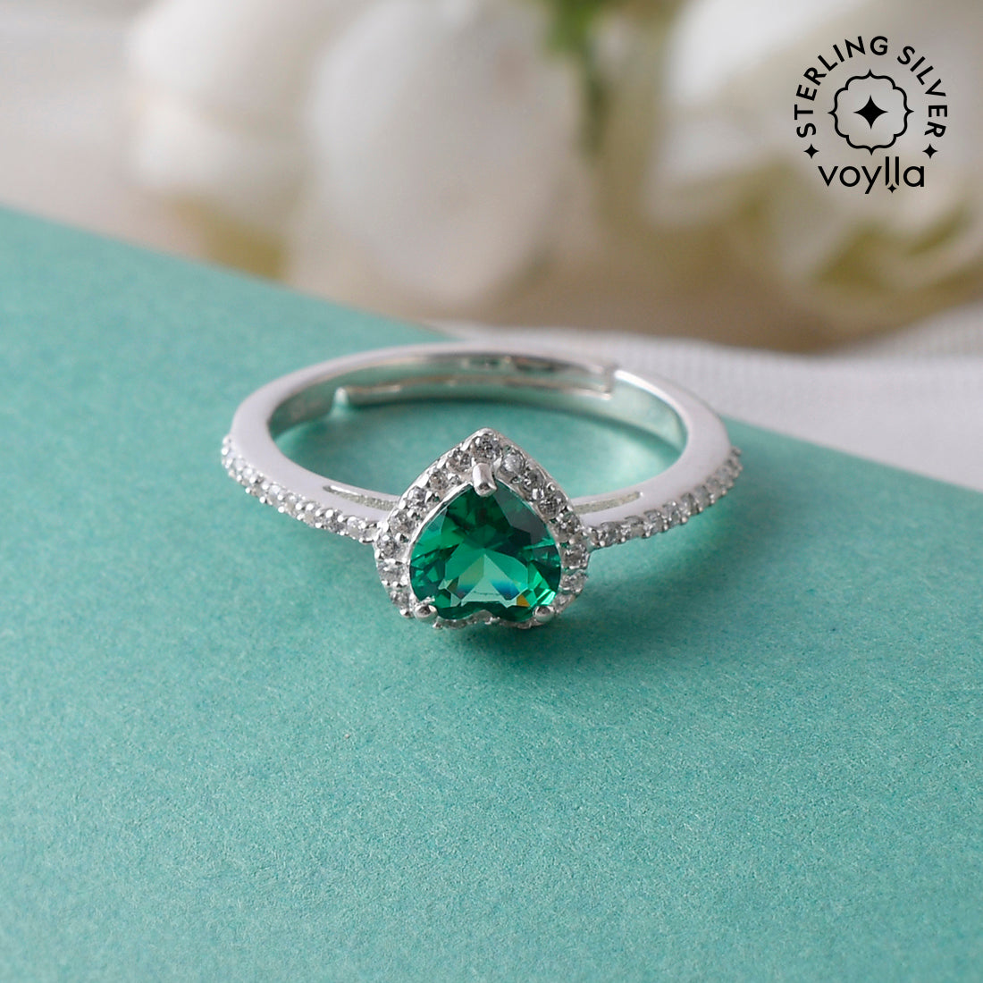 925 Sterling Silver Green Heart CZ Solitaire Ring – VOYLLA