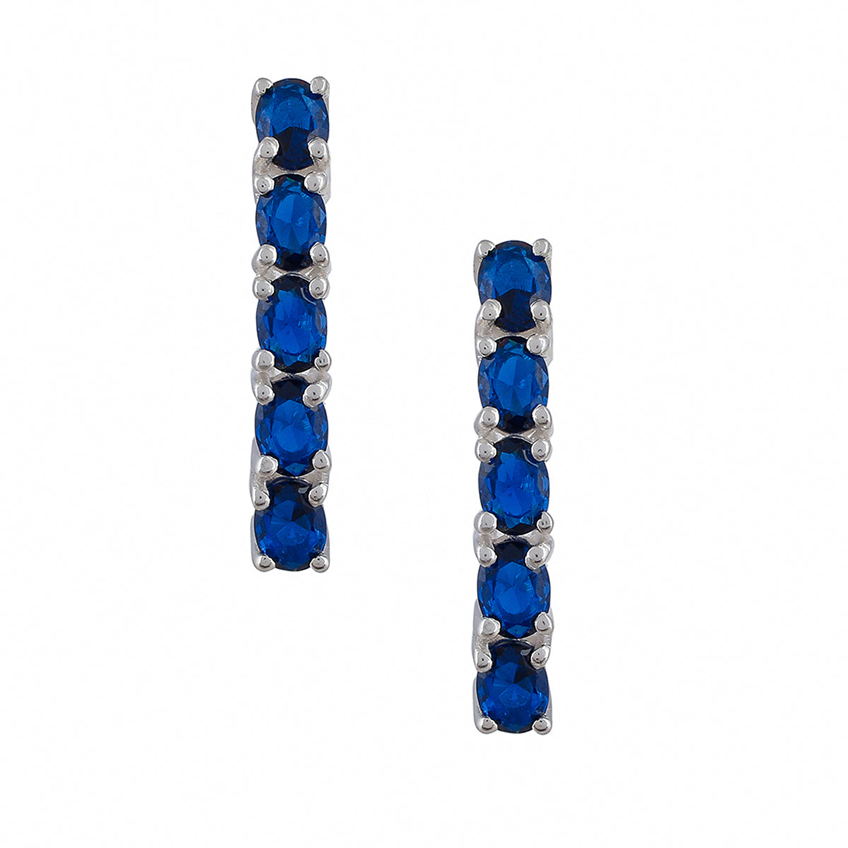 Lovely 925 Sterling Silver Hoop Earrings studded with Blue Stone