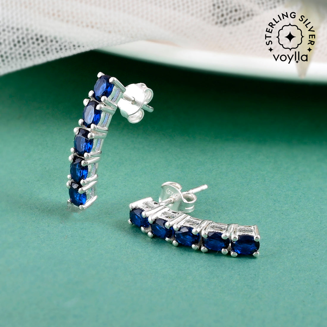 Lovely 925 Sterling Silver Hoop Earrings studded with Blue Stone