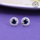 925 Sterling Silver Round Shaped Stud Earrings Made With Blue Stone