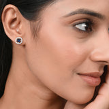 925 Sterling Silver Round Shaped Stud Earrings Made With Blue Stone