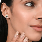 925 Sterling Silver Round Shaped Stud Earrings Made With Green Stone