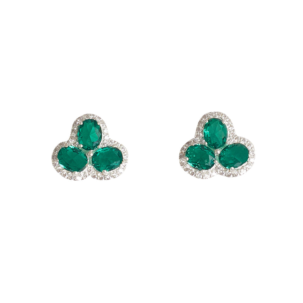 Oval Cut Emeralds Embellished Floral Motif 925 Sterling Silver Box Set
