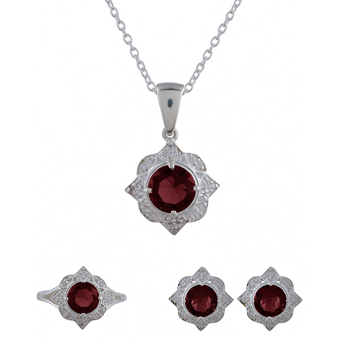 925 Sterling Silver Box Set with Shimmering Red CZ Stones