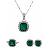 925 Sterling Silver Box Set With Square Shaped Green CZ gems For Women
