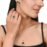 925 Sterling Silver Box Set With Square Shaped Green CZ gems For Women