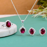 925 Sterling Silver Sparkling Box Set With Shimmering Red CZ gems