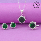 925 Sterling Silver Box Set With Floral Green CZ gems For Women