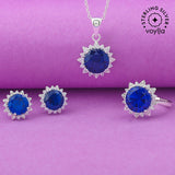 925 Sterling Silver Box Set With Floral Blue CZ gems For Women