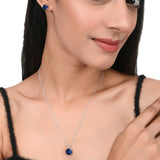 925 Sterling Silver Necklace Set Studded With Royal Blue Stones