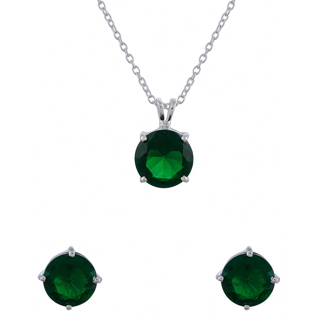 925 Sterling Silver Necklace Set Studded With Green Stones