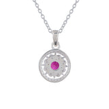 CZ Studded 925 Sterling Silver Pendant Set with Red Stone