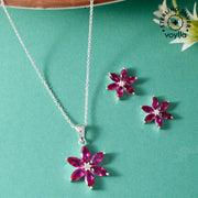 Floral Motif 925 Sterling Silver Necklace Set