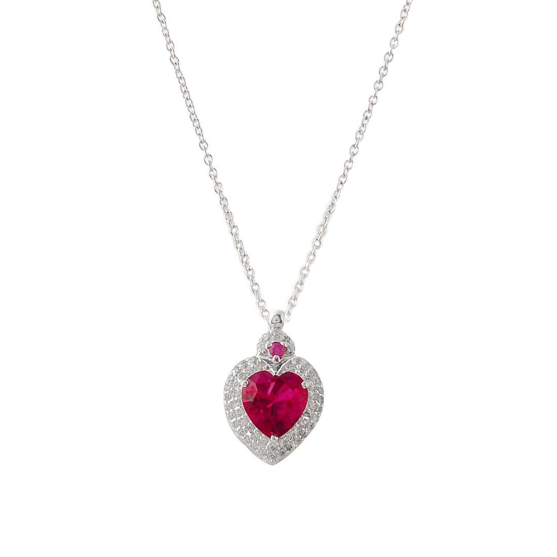 925 Sterling Silver Red CZ Hearts Pendant Set