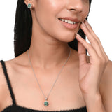 Green Stone Studded 925 Sterling Silver Pendant Set