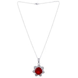 Classy Floral 925 Sterling Silver Pendant Set embellished with Red Gems