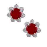 Classy Floral 925 Sterling Silver Pendant Set embellished with Red Gems