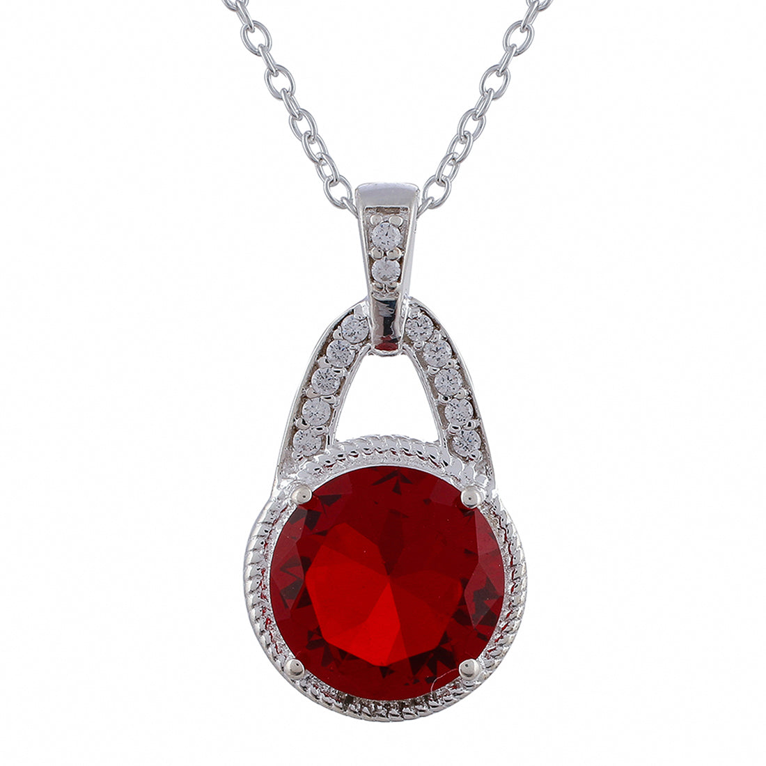 Red Stone Studded 925 Sterling Silver Pendant Set