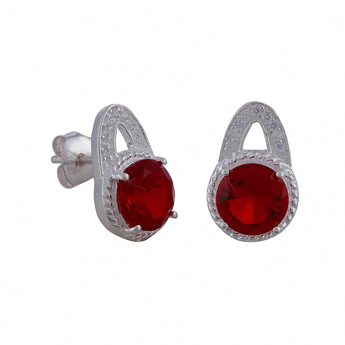 Red Stone Studded 925 Sterling Silver Pendant Set