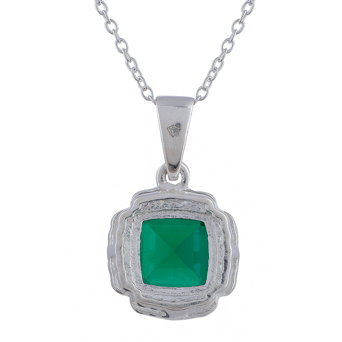 925 Sterling Silver Green Stone Decked Pendant Set