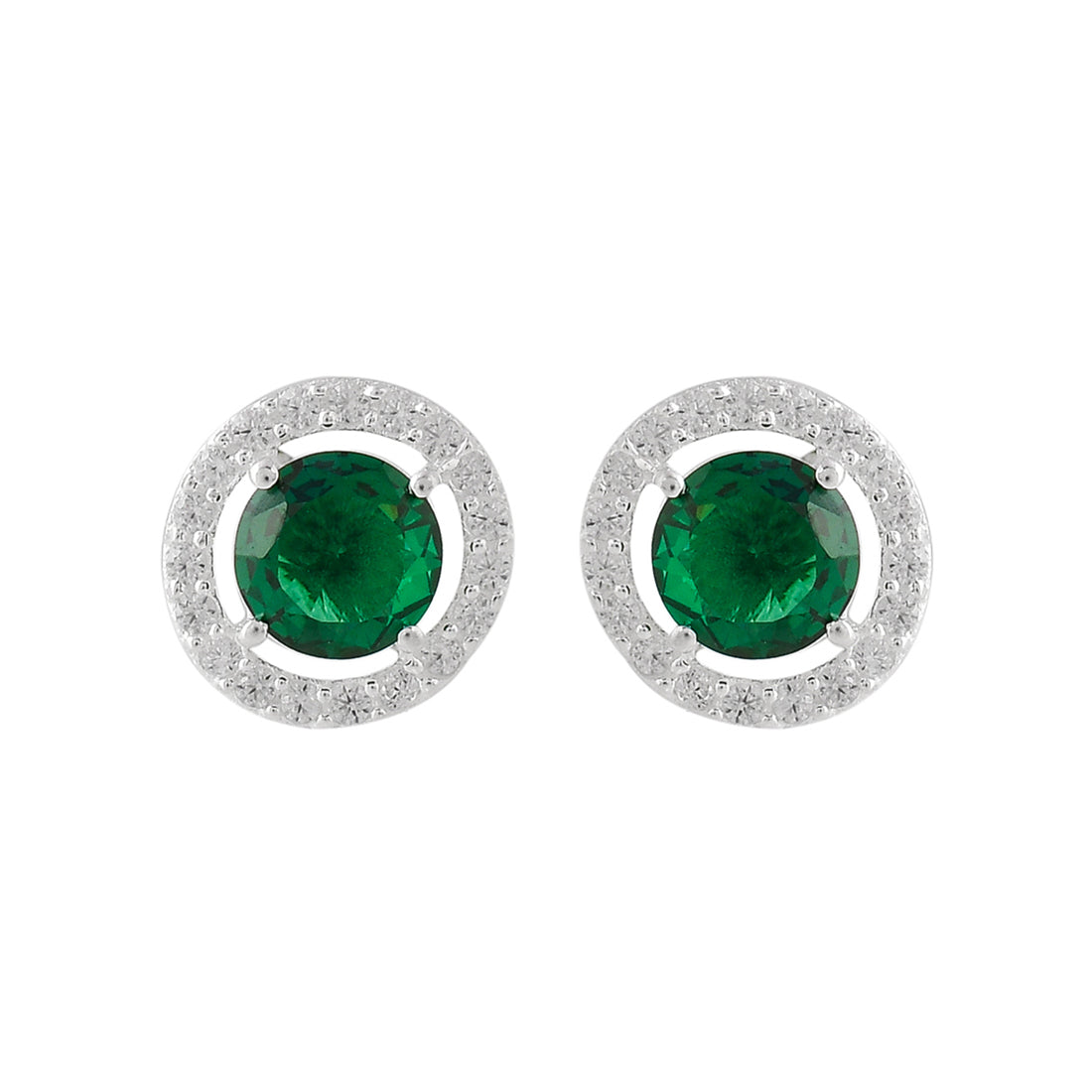 925 Sterling Silver Round Cut Green CZ Earrings Set