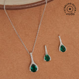 Eclectica Emerald Drop Earrings and Pendant 925 Sterling Silver Set