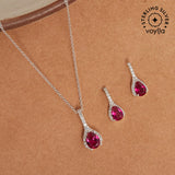 Eclectica Ruby Drop Earrings and Pendant 925 Sterling Silver Set