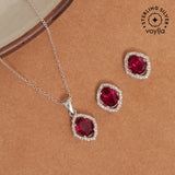 Ruby Floating Stone 925 Sterling Silver Pendant Set