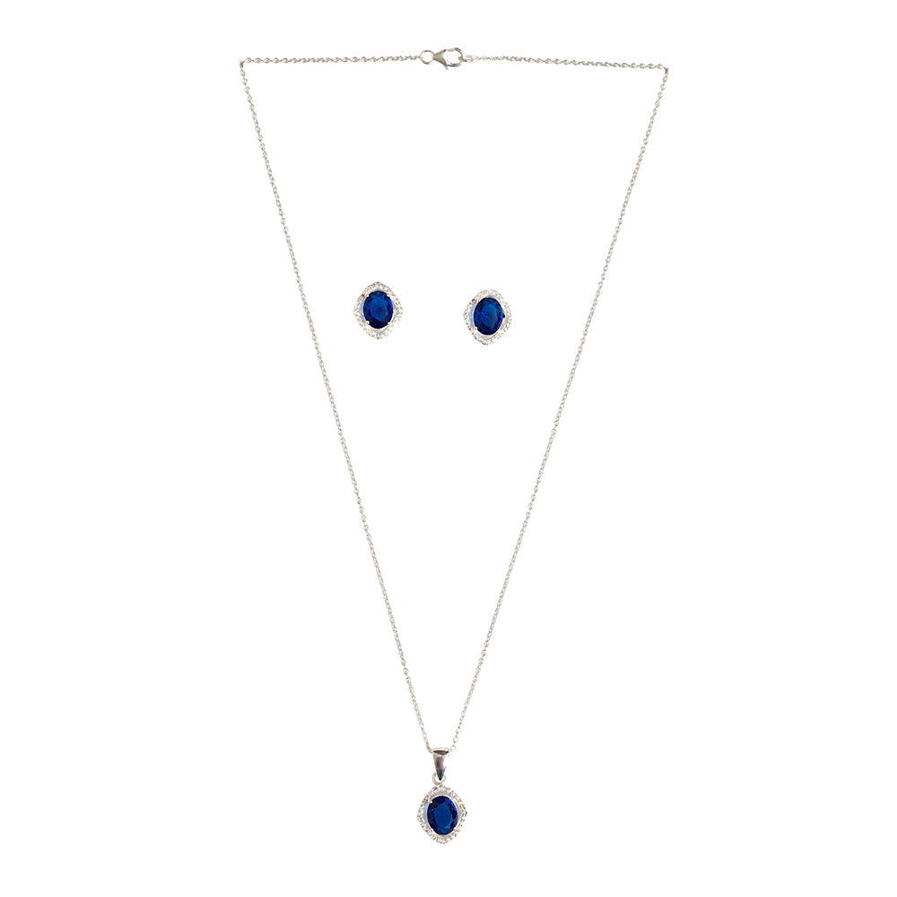Sapphire Floating Stone 925 Sterling Silver Pendant Set