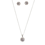 Silver Hexagonal CZ Surrounded 925 Sterling Silver Pendant Set