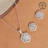 Silver Hexagonal CZ Surrounded 925 Sterling Silver Pendant Set
