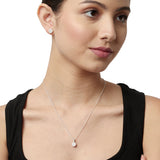 Casual Round CZ Pendant Necklace and Earring 925 Sterling Silver Set